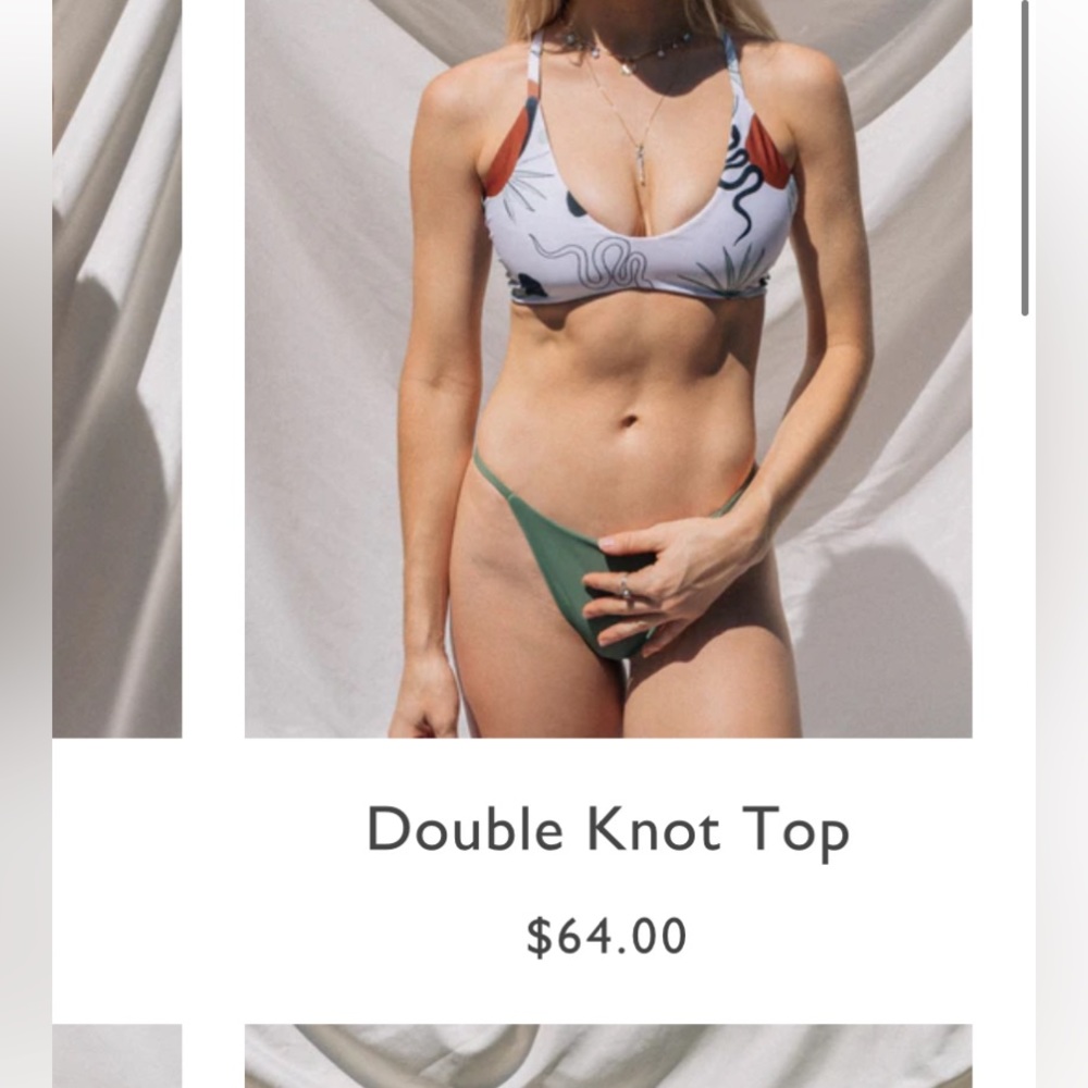 Reversible - Ribbed olive/blue three piece bikini set - Picture 4 of 5